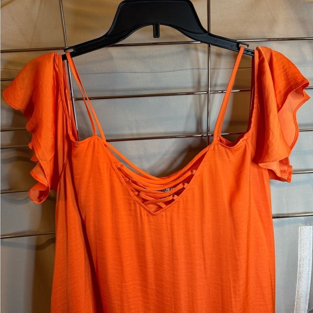 Jennifer Lopez Vibrant Orange Lace-Up Top sundress. - Picture 3 of 7